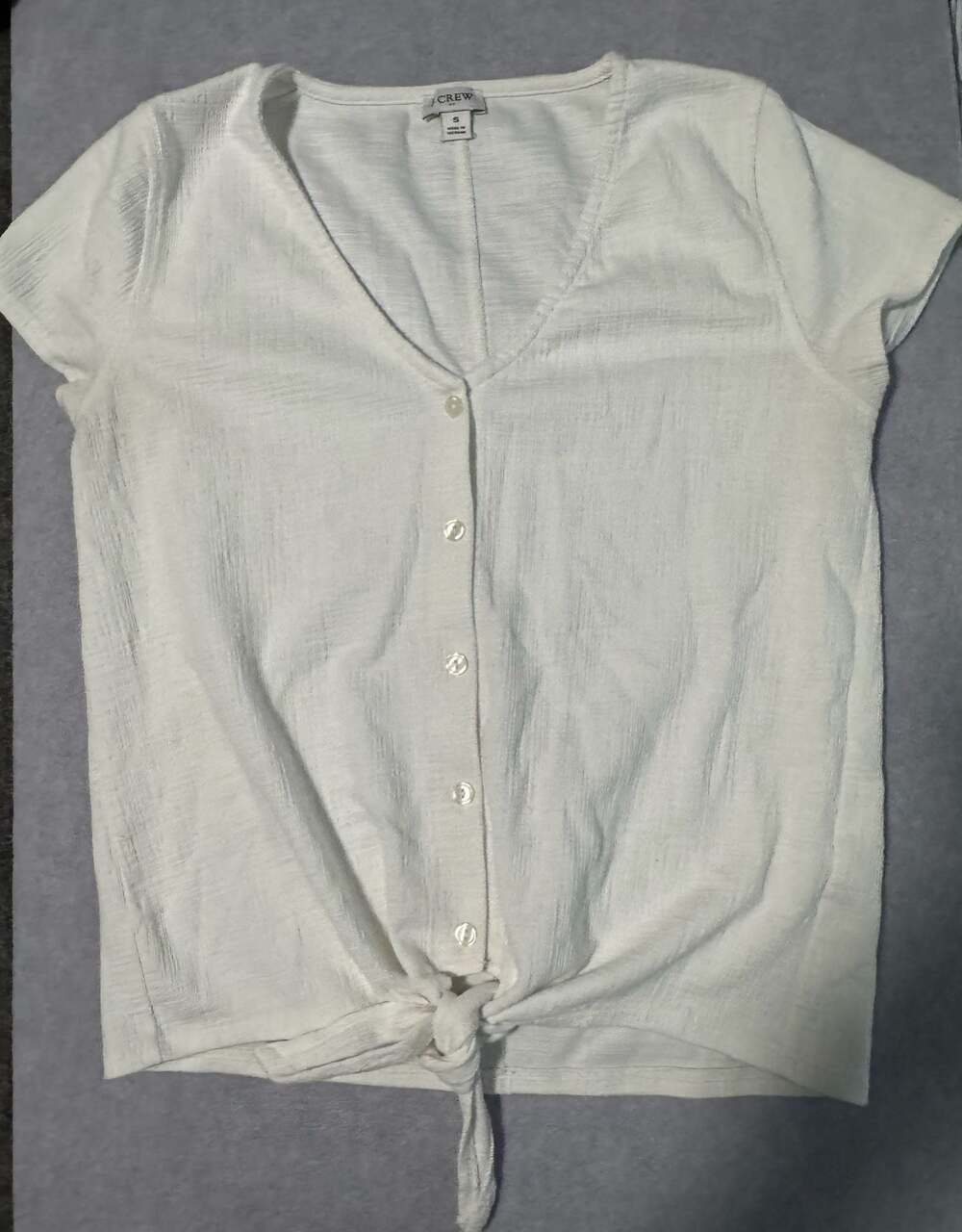 J.CREW White Tie Front Short Sleeve Button-Up Top